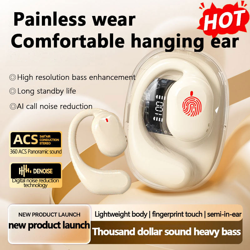 OWS Open-Ear TWS Earbuds with AI Translation - Bluetooth 5.4, 360 ACS Sound, LED Display Case Black