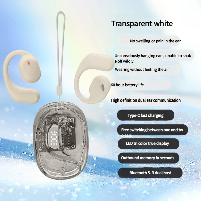 OWS Open-Ear TWS Earbuds with AI Translation - Bluetooth 5.4, 360 ACS Sound, LED Display Case White