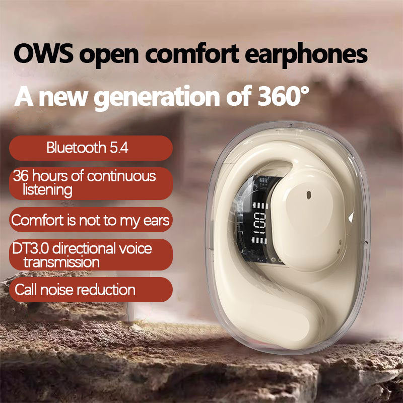 OWS Open-Ear TWS Earbuds with AI Translation - Bluetooth 5.4, 360 ACS Sound, LED Display Case Pink