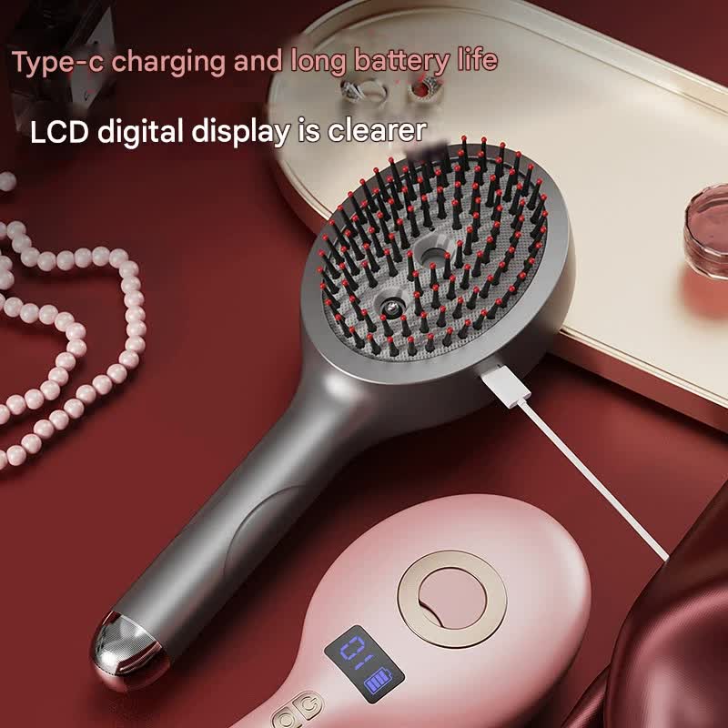 4-in-1 SPA Scalp Care Massage Comb - Red Light Therapy, Nano Steam & Vibration, USB-C Rechargeable Pink