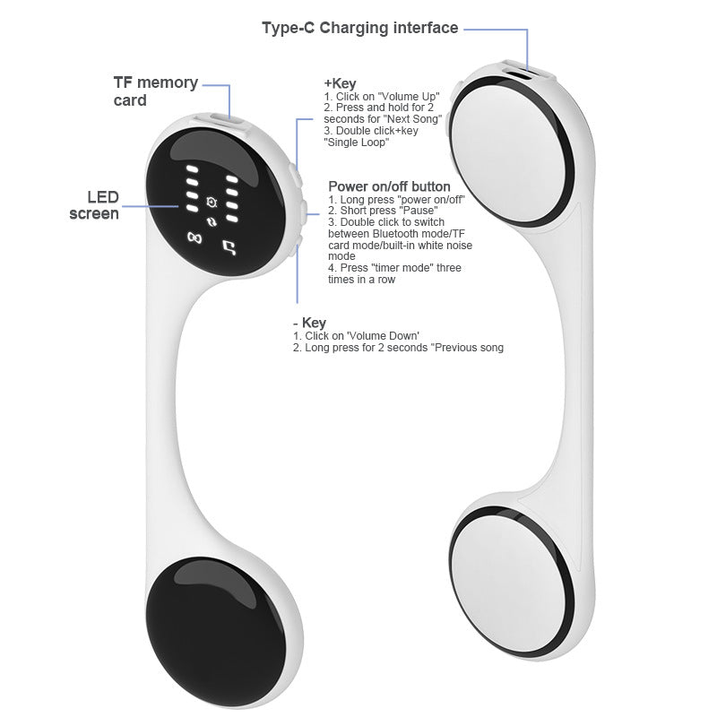 Under-Pillow Bone Conduction Sleep Speaker - Bluetooth 5.4, White Noise, TF Card, LED Display & Timer Pink