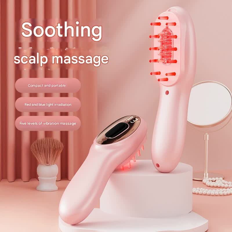 Electric Scalp Massager Comb with Red & Blue Light Therapy - 5 Vibration Modes & Liquid Dispenser pink