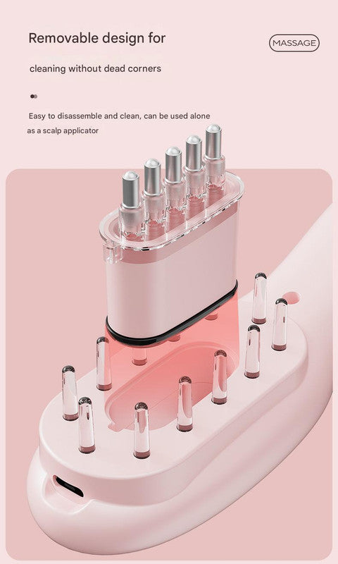 Electric Scalp Massager Comb with Red & Blue Light Therapy - 5 Vibration Modes & Liquid Dispenser pink