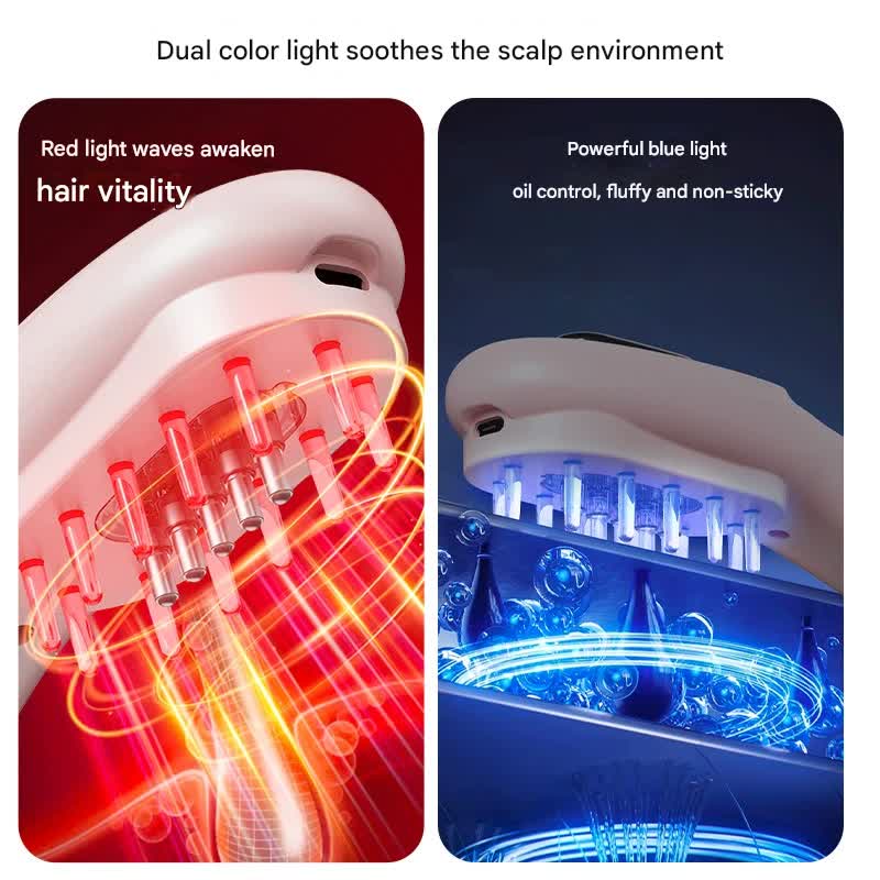 Electric Scalp Massager Comb with Red & Blue Light Therapy - 5 Vibration Modes & Liquid Dispenser Black