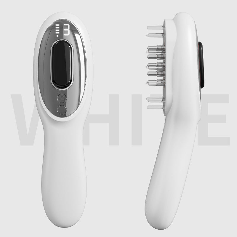 Electric Scalp Massager Comb with Red & Blue Light Therapy - 5 Vibration Modes & Liquid Dispenser White