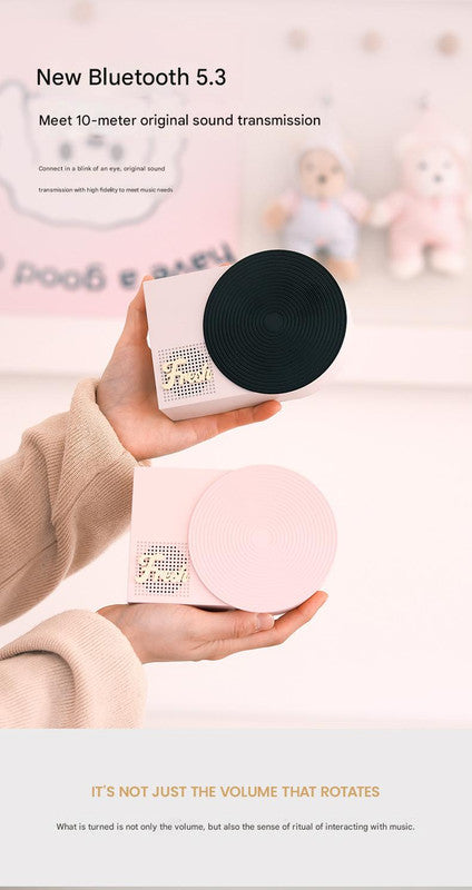 Retro Phonograph Bluetooth Speaker - Rotating Disc, Bluetooth 5.3, AUX/TF Card, 8H Playtime Pink