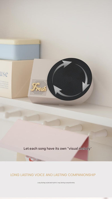 Retro Phonograph Bluetooth Speaker - Rotating Disc, Bluetooth 5.3, AUX/TF Card, 8H Playtime Black and white