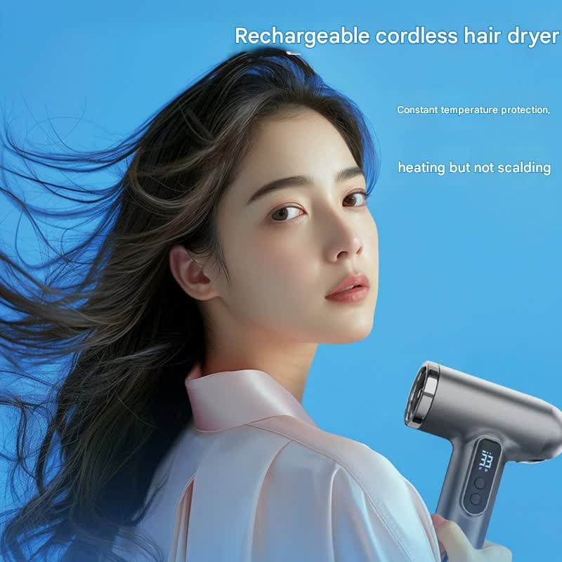 Cordless Rechargeable Hair Dryer - 120,000 RPM High-Speed Motor, 15600mAh Battery, Hot & Cold Air white