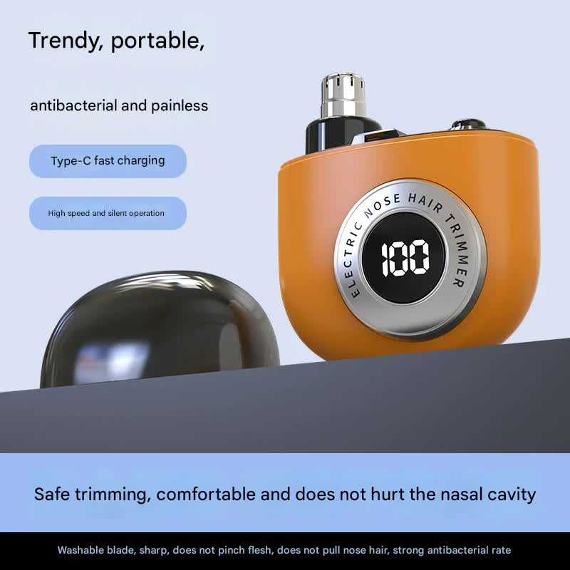 Mini Electric Nose Hair Trimmer - USB-C Rechargeable, LED Display, Washable Head, Painless Grooming white