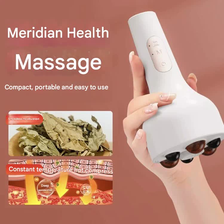 Rechargeable Smokeless Moxibustion & Massage Device with Hot Compress & Red Light Therapy white