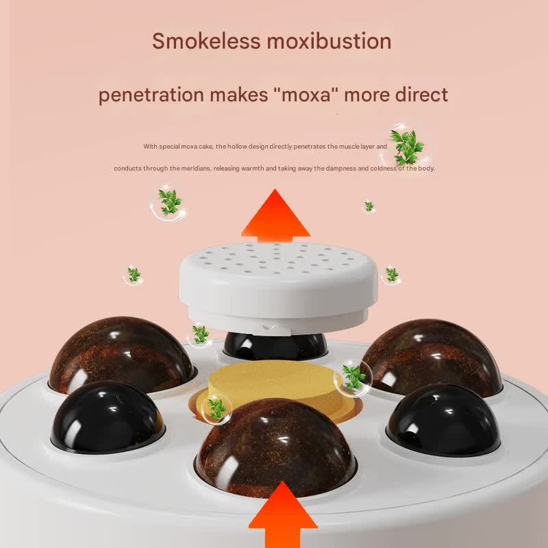 Rechargeable Smokeless Moxibustion & Massage Device with Hot Compress & Red Light Therapy white