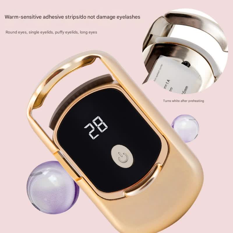 Rechargeable Electric Heated Eyelash Curler - 55C Constant Temperature, LED Display, Gentle Curling Rose Gold