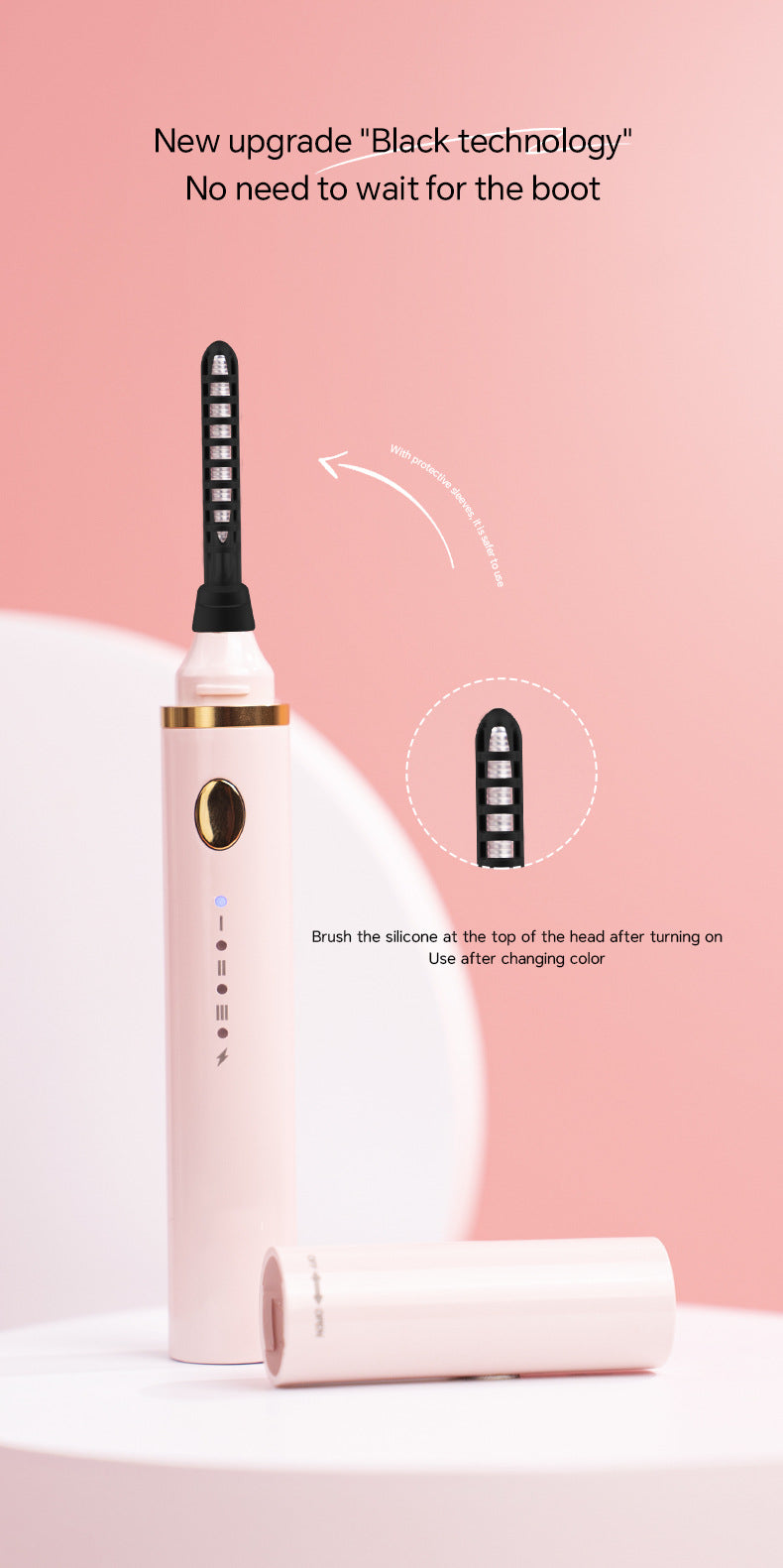 Rechargeable Heated Eyelash Curler Wand - 3 Temperature Gears, Type-C Charging, All-Day Curl Black