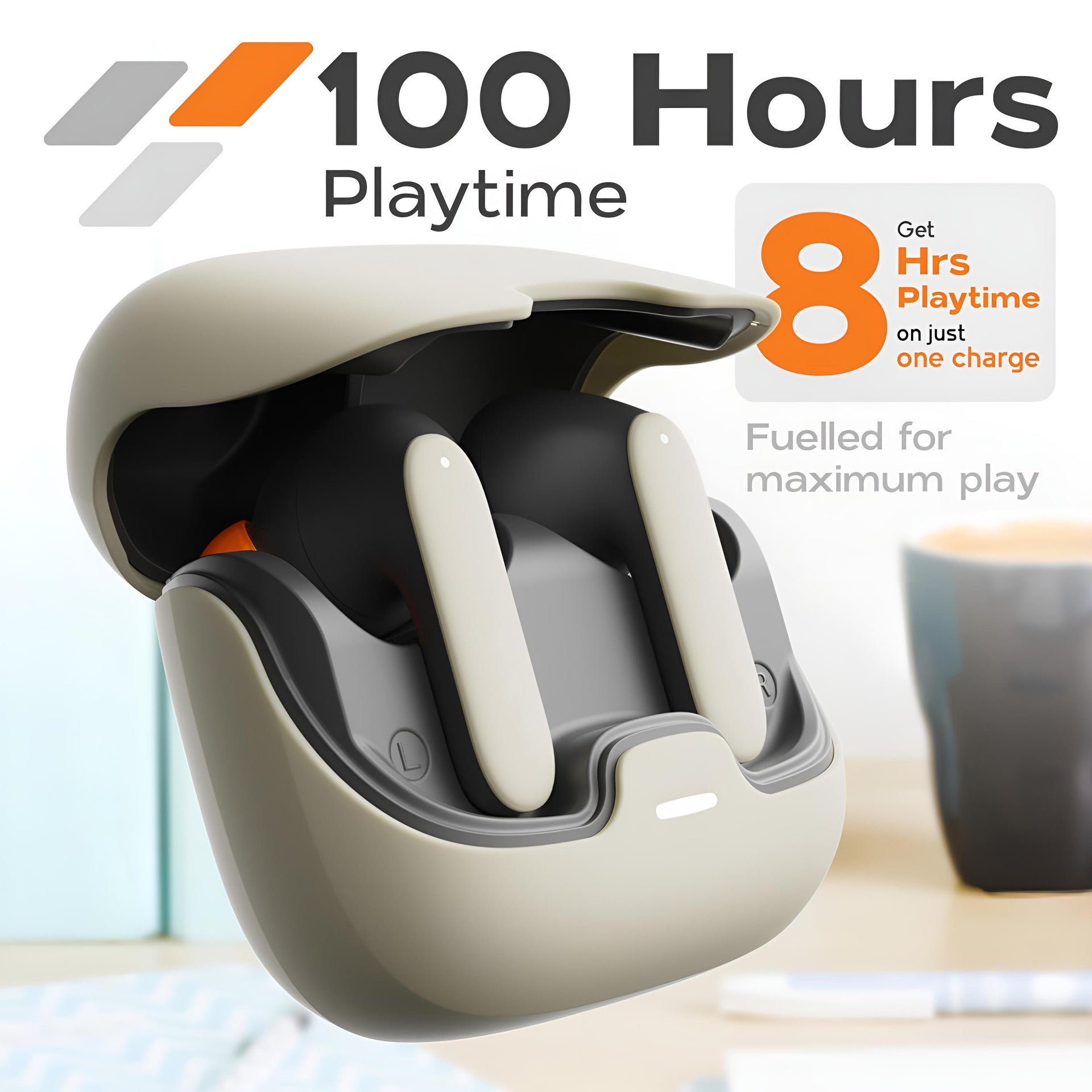 TWS Earbuds with Quad Mic Noise Cancellation - 100H Playtime, Bluetooth 5.3, 45ms Low Latency & Fast Charge Black