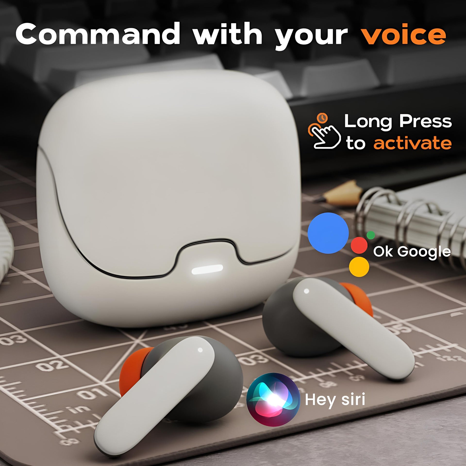 TWS Earbuds with Quad Mic Noise Cancellation - 100H Playtime, Bluetooth 5.3, 45ms Low Latency & Fast Charge Black