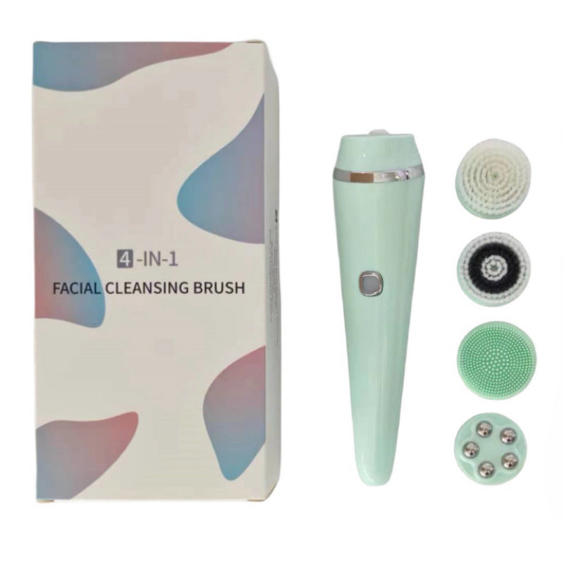 4-in-1 Electric Facial Cleansing Brush & Massager - IPX6 Waterproof, 3 Speeds, Bi-Directional Spin, USB Rechargeable Light green