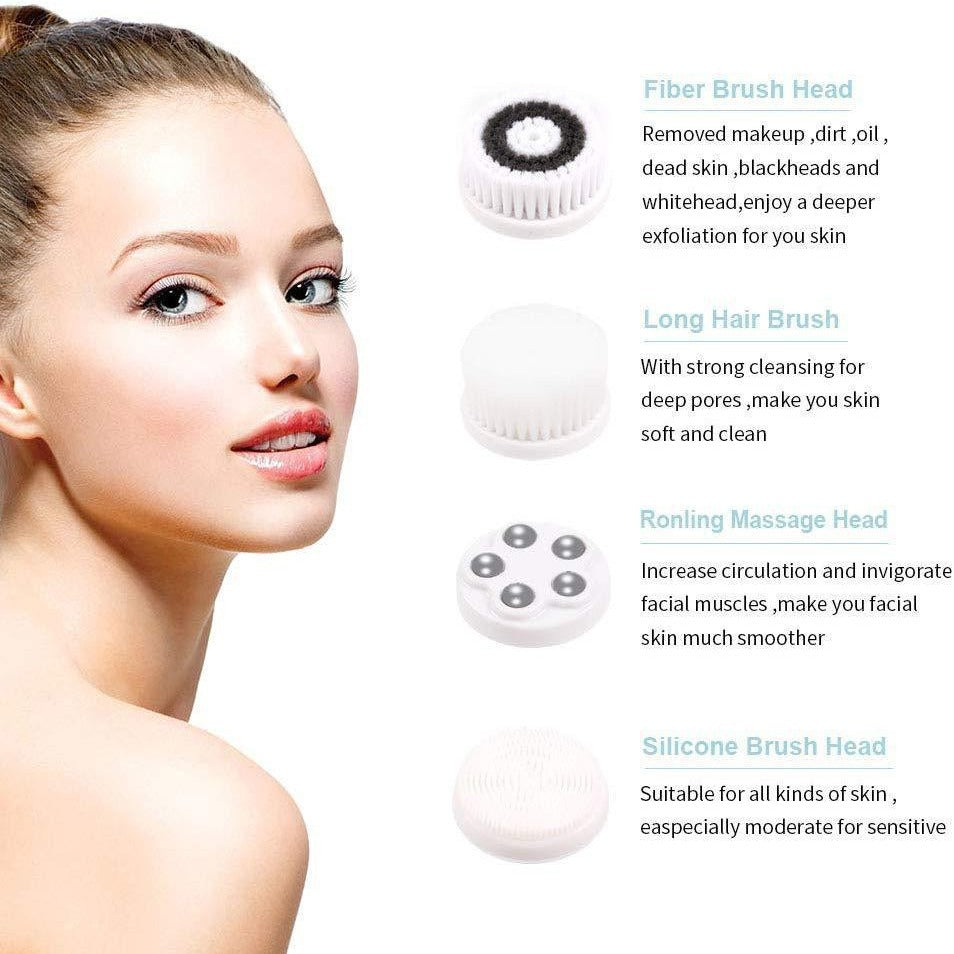 4-in-1 Electric Facial Cleansing Brush & Massager - IPX6 Waterproof, 3 Speeds, Bi-Directional Spin, USB Rechargeable Light green