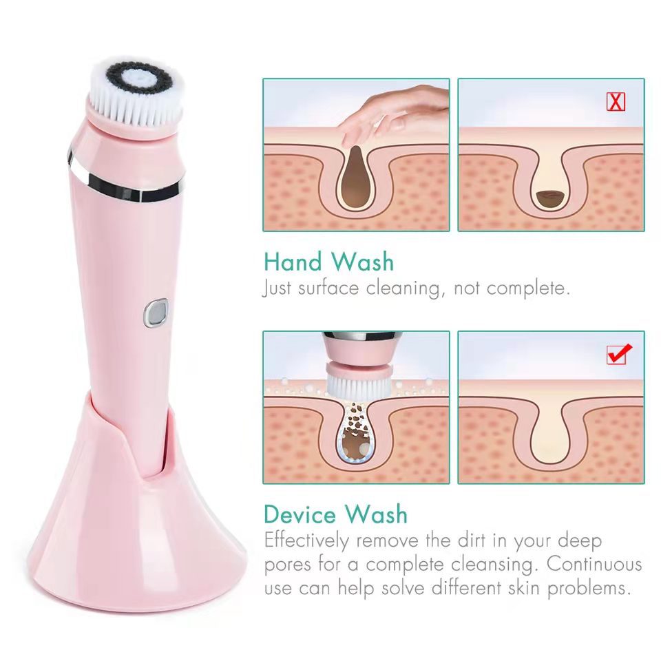 4-in-1 Electric Facial Cleansing Brush & Massager - IPX6 Waterproof, 3 Speeds, Bi-Directional Spin, USB Rechargeable Light green