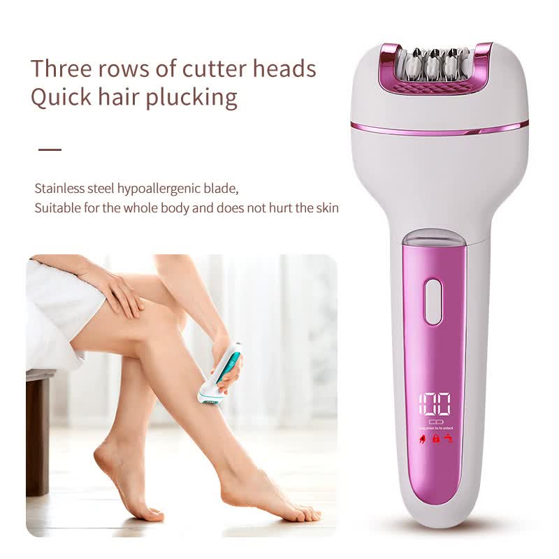 3-in-1 Ladies Electric Epilator, Shaver & Callus Remover with LED Display - Rechargeable & Waterproof Pink