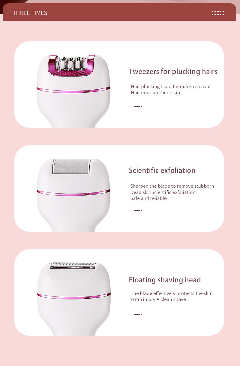 3-in-1 Ladies Electric Epilator, Shaver & Callus Remover with LED Display - Rechargeable & Waterproof Pink