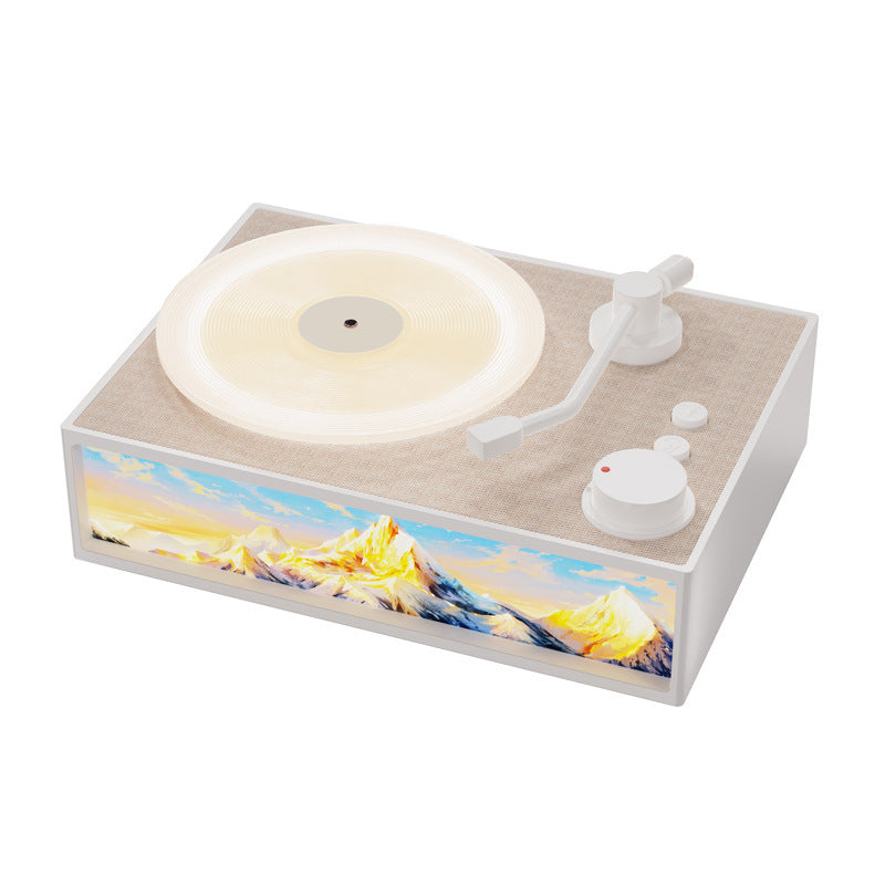 Retro Vinyl Record Player Bluetooth Speaker with Illuminated Art Panel & Aroma Diffuser White