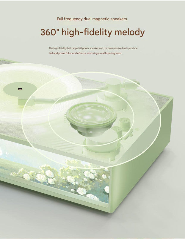 Retro Vinyl Record Player Bluetooth Speaker with Illuminated Art Panel & Aroma Diffuser White