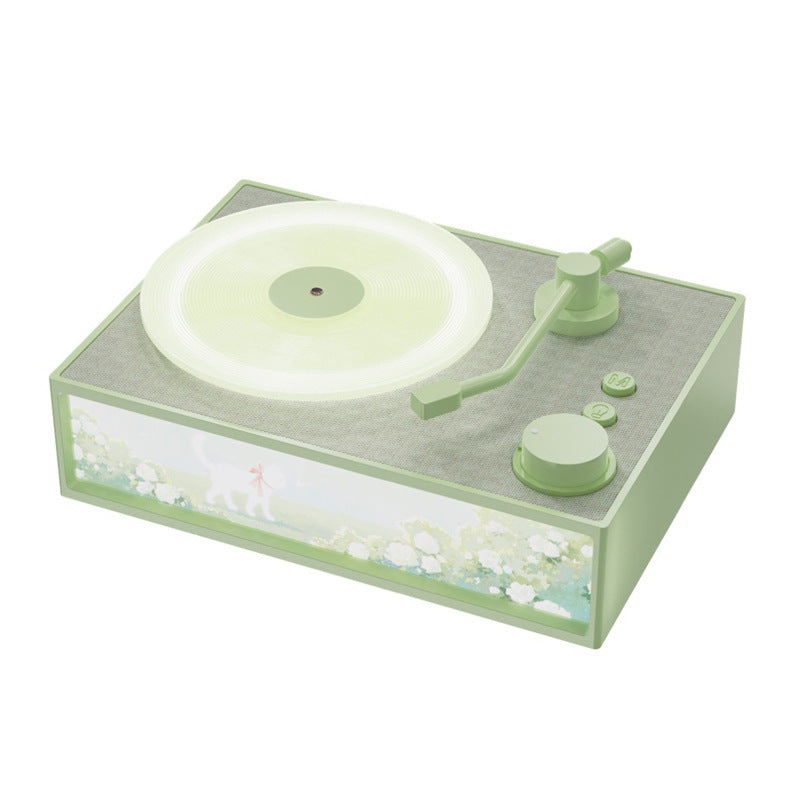 Retro Vinyl Record Player Bluetooth Speaker with Illuminated Art Panel & Aroma Diffuser Green