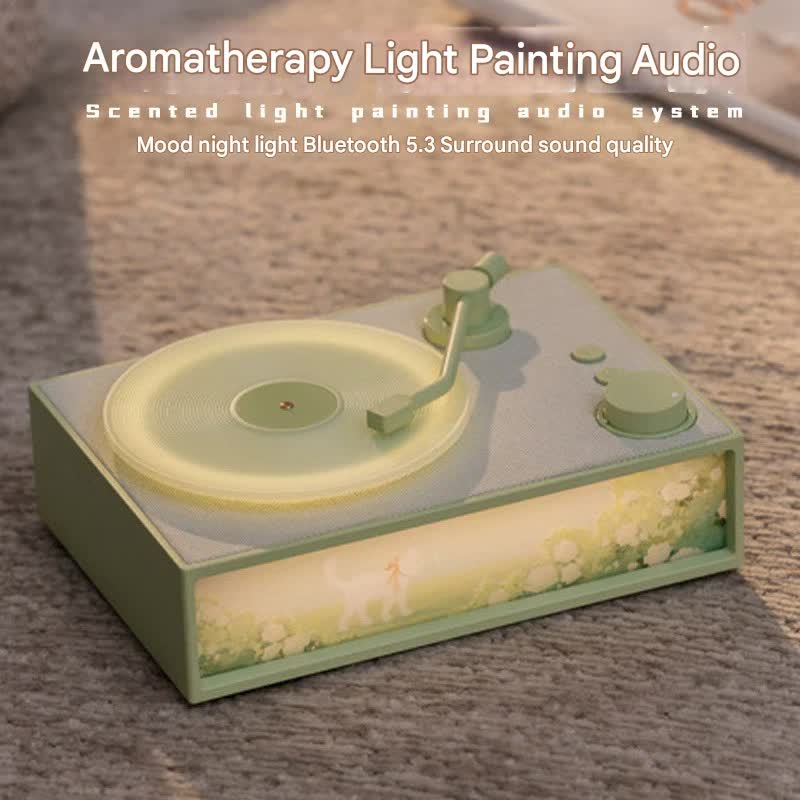 Retro Vinyl Record Player Bluetooth Speaker with Illuminated Art Panel & Aroma Diffuser Green