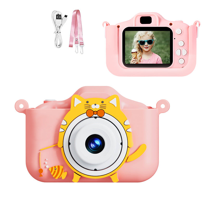 Digital Camera with Cute Cat Silicone Case - Dual Lens, 96MP, HD Screen & Music Playback pink