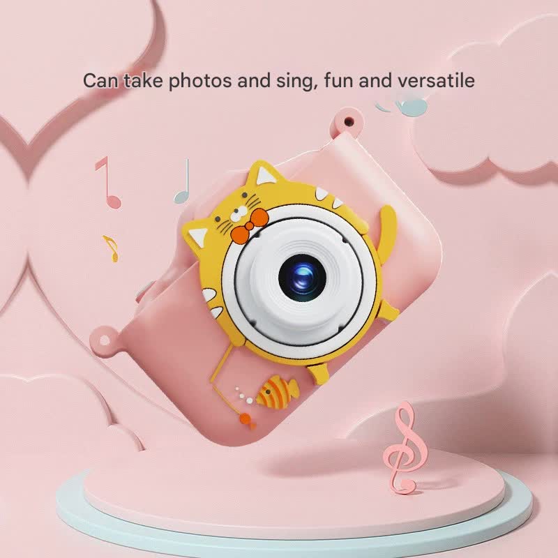 Digital Camera with Cute Cat Silicone Case - Dual Lens, 96MP, HD Screen & Music Playback blue