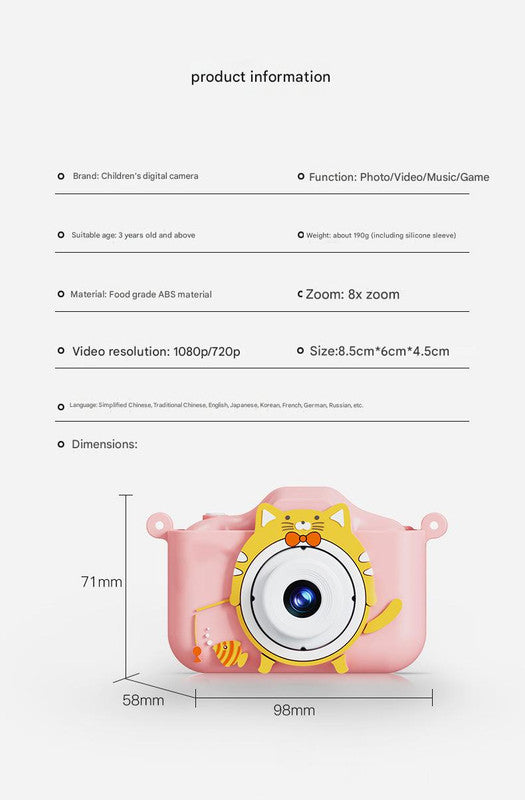 Digital Camera with Cute Cat Silicone Case - Dual Lens, 96MP, HD Screen & Music Playback blue