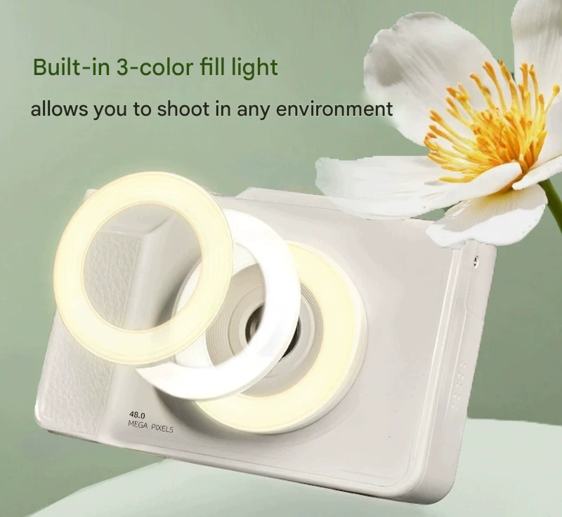48MP Student Digital Camera with 180 Flip Screen & 3-Setting Fill Light Green