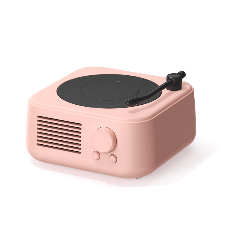 Retro Turntable Bluetooth 5.3 Speaker - 360 Surround Sound, FM Radio & TF Card Player pink