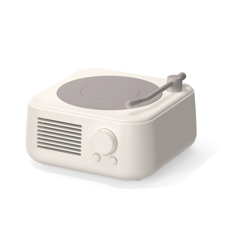 Retro Turntable Bluetooth 5.3 Speaker - 360 Surround Sound, FM Radio & TF Card Player white