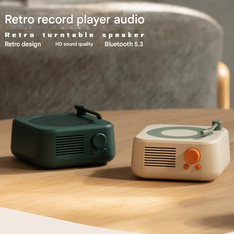 Retro Turntable Bluetooth 5.3 Speaker - 360 Surround Sound, FM Radio & TF Card Player Dark green