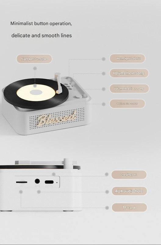 Retro Vinyl Bluetooth Speaker with Ambient Night Light - TF Card & AUX Support pink