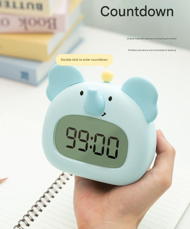 Cute Animal Digital Alarm Clock with Night Light, Temperature & Countdown Timer Pink salamander