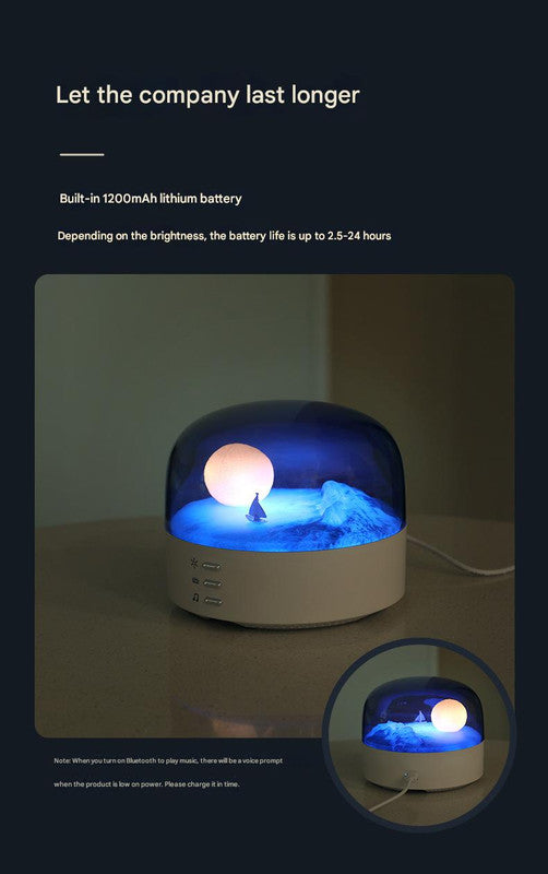 Moon Landscape Bluetooth Speaker & Night Light - Adjustable Brightness & Tones, 1200mAh Battery white