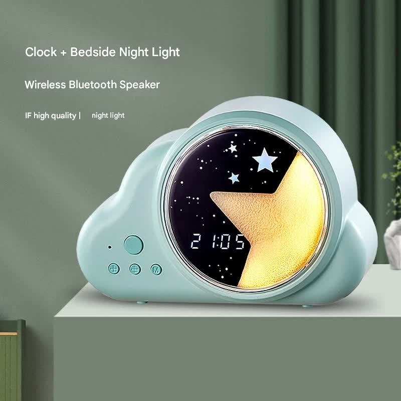 3-in-1 Retro Cloud Alarm Clock with Bluetooth Speaker & Starry Night Light - USB Rechargeable blue