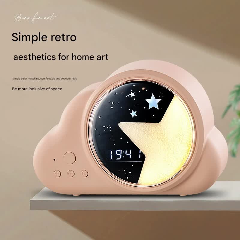 3-in-1 Retro Cloud Alarm Clock with Bluetooth Speaker & Starry Night Light - USB Rechargeable Beige