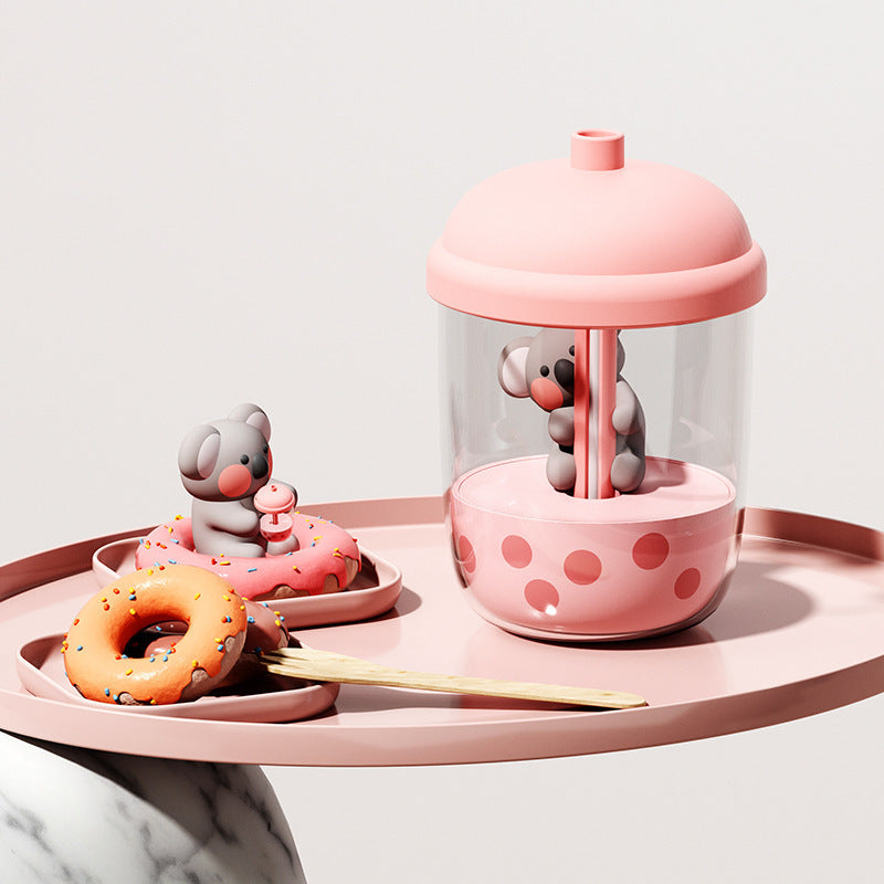 Adorable Koala Milk Tea Cup Humidifier - 450ml USB Air Diffuser with Dual Mist Modes Cheese Strawberry