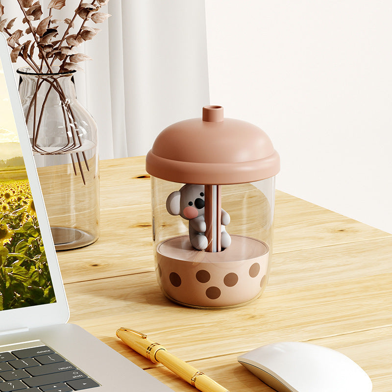 Adorable Koala Milk Tea Cup Humidifier - 450ml USB Air Diffuser with Dual Mist Modes Caramel pearls