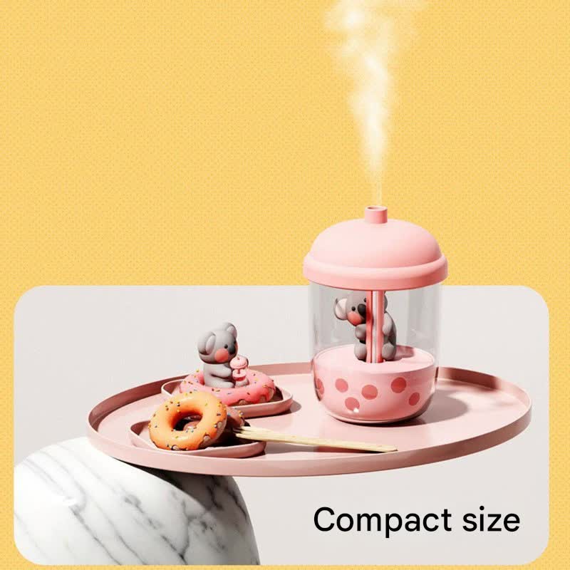 Adorable Koala Milk Tea Cup Humidifier - 450ml USB Air Diffuser with Dual Mist Modes Caramel pearls