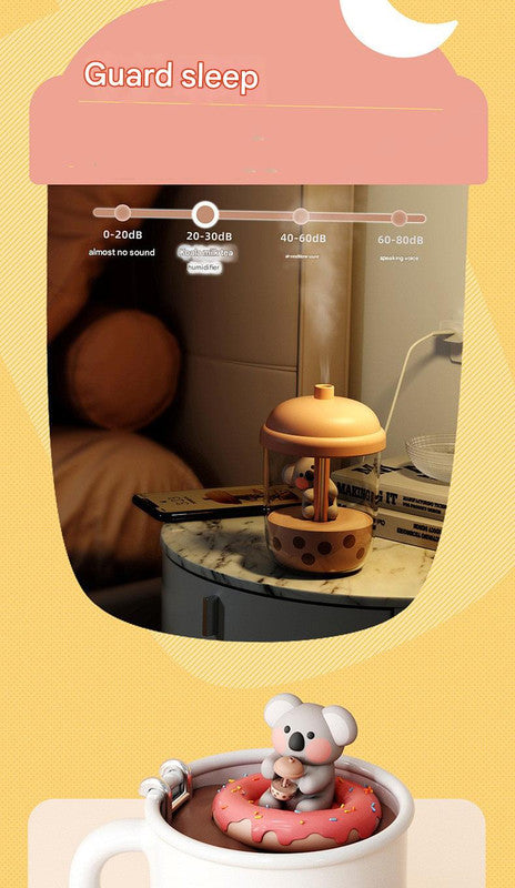 Adorable Koala Milk Tea Cup Humidifier - 450ml USB Air Diffuser with Dual Mist Modes Caramel pearls