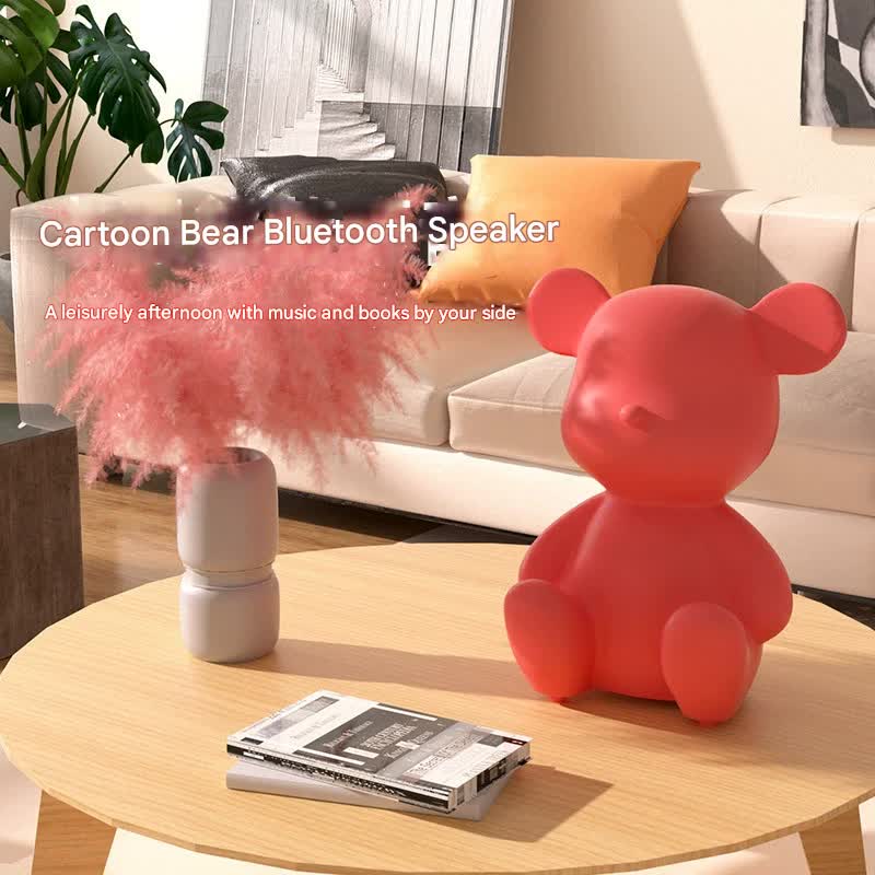 Adorable Cartoon Bear Bluetooth Speaker - Portable Wireless Audio with Long Battery Life & Stylish Design Red