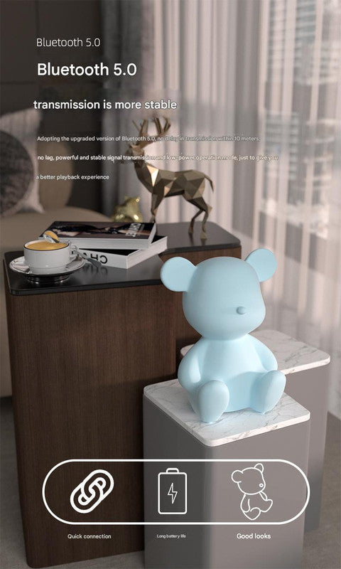 Adorable Cartoon Bear Bluetooth Speaker - Portable Wireless Audio with Long Battery Life & Stylish Design Blue