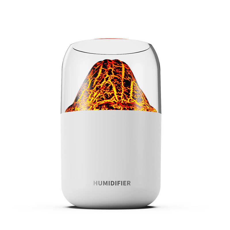 Cool Mist Humidifier with Colorful Atmosphere Light - 300ml USB Powered, Unique Internal Design Cracked Volcano-White