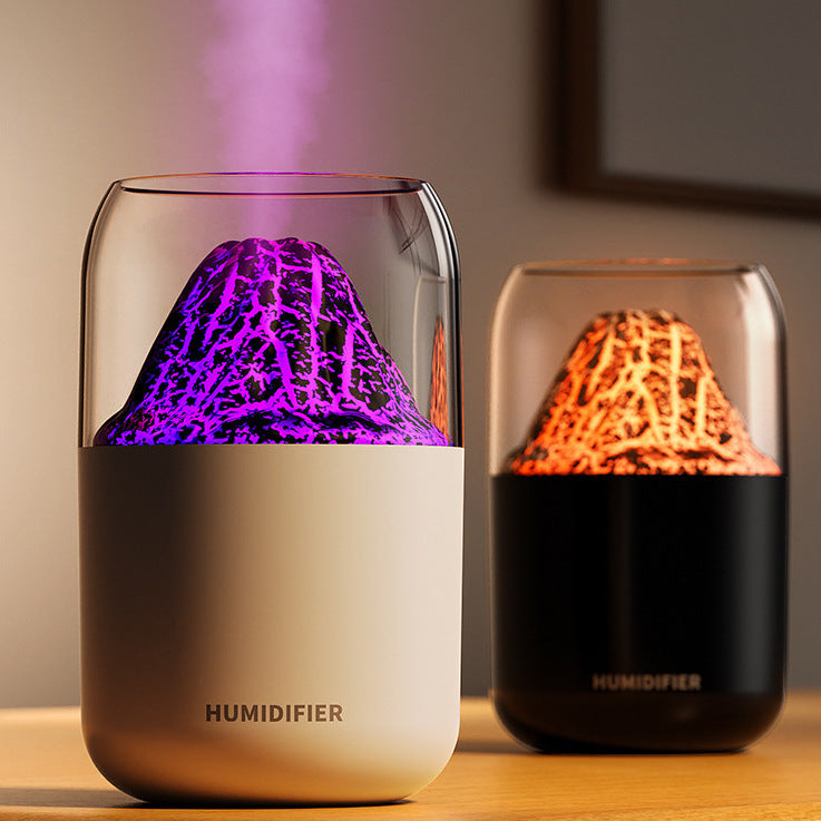 Cool Mist Humidifier with Colorful Atmosphere Light - 300ml USB Powered, Unique Internal Design Cracked Volcano-Black