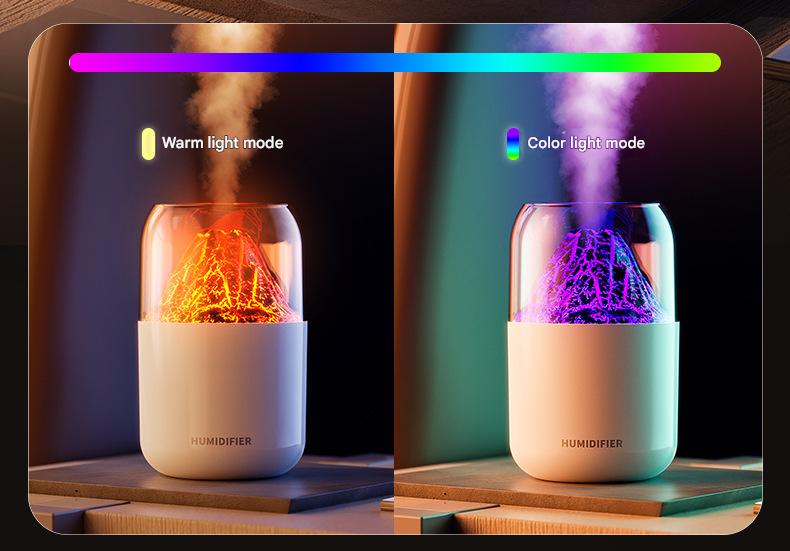 Cool Mist Humidifier with Colorful Atmosphere Light - 300ml USB Powered, Unique Internal Design Cracked Volcano-Black