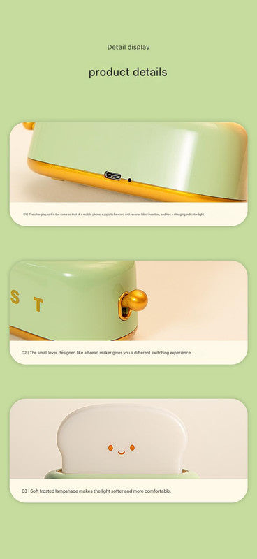Adorable Toast-Shaped LED Night Light - Dimmable, Timer, USB-C Rechargeable, Long Battery Life Yellow